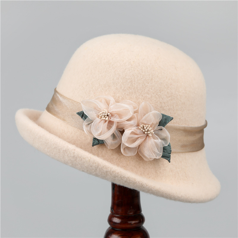 Beret French Wool - Französische Vintage-Wollbaskenmütze – Filz-Eimerhut mit gerollter