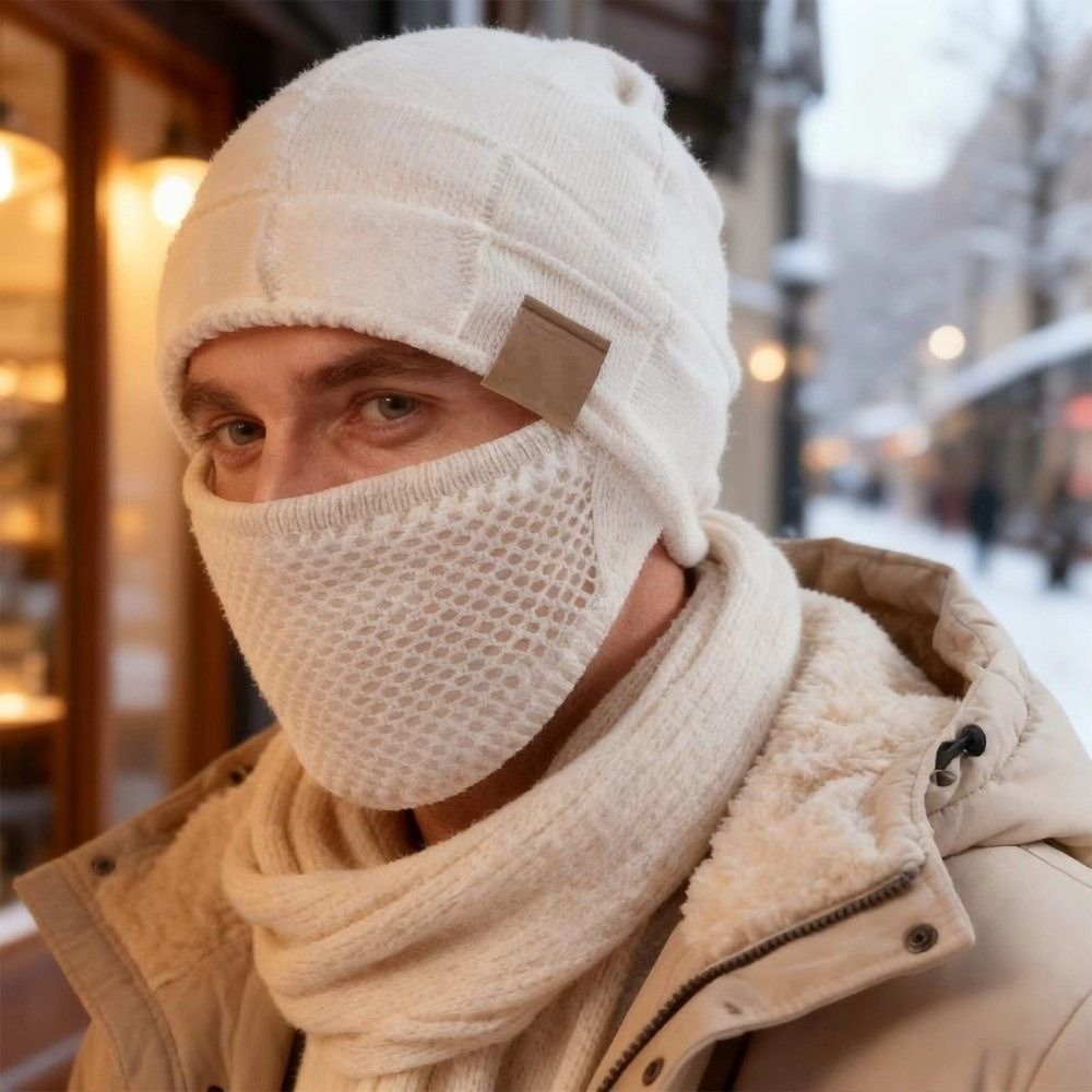 Beanie Cuffed Knit - Übergroße Winter-Mütze Weich mit Gesichtsschutz Slouchy-Mütze