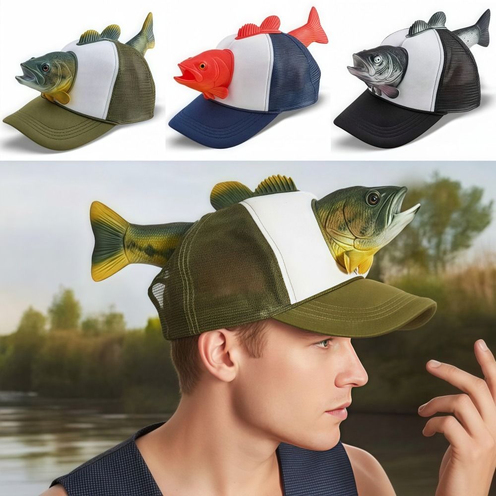 Trucker Cap Mesh - Lustige 3D-Fisch-Tier-Trucker-Mütze, Netzstoff, verstellbare Passform, neuartige