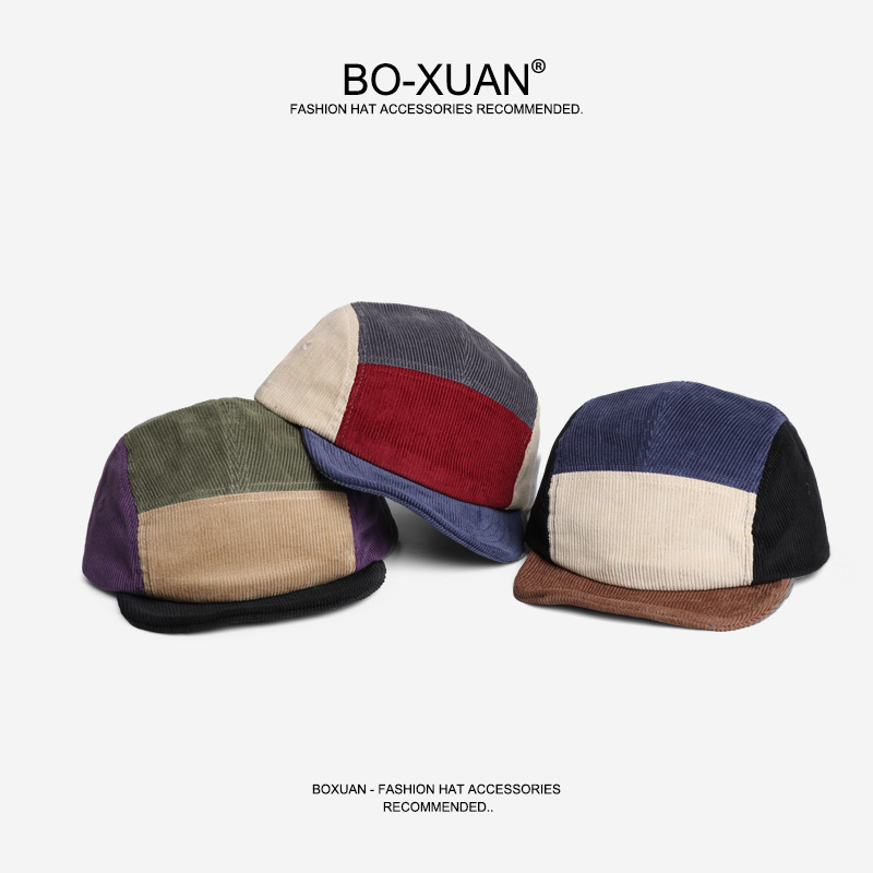 Corduroy Cap 5 Panel - Retro-Baseballkappen aus Cord mit kurzer Krempe,