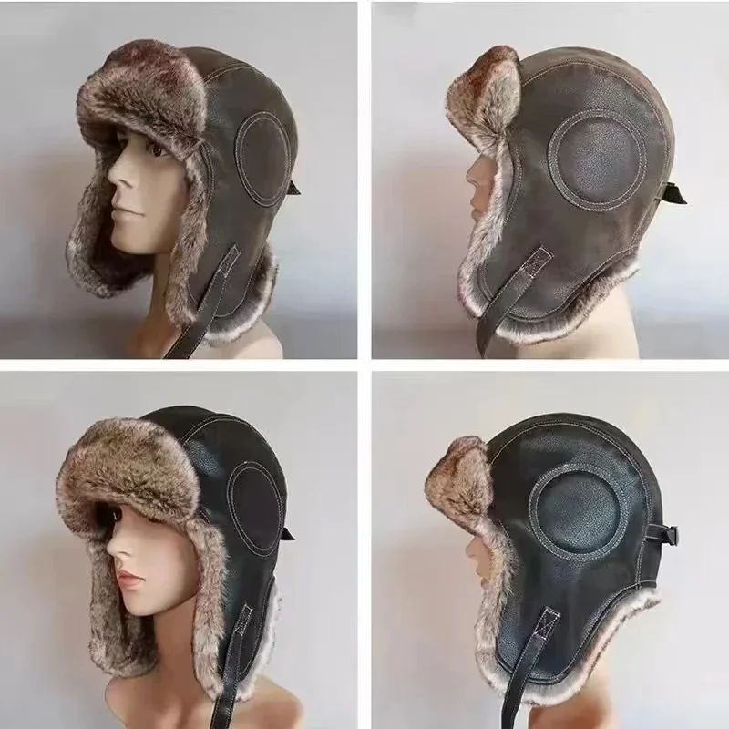 Trapper Hat Ear Flap - Leder-Schneewittchen-Kappe mit Ohrenklappen, winddicht, warm, Lei