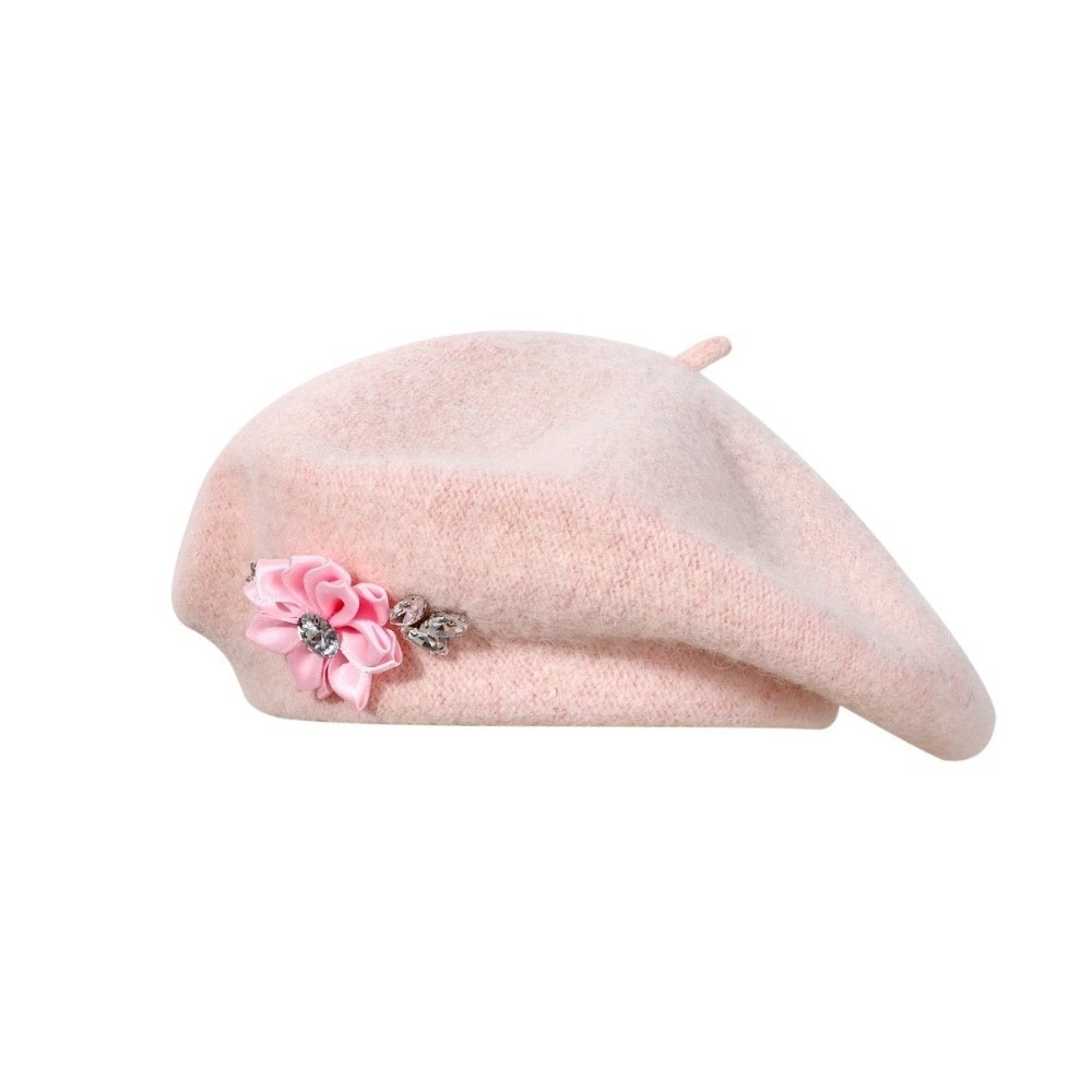 Beret French Wool - Süße Einfarbige Woll-Baskenmütze mit Kristall-Dekor Weiche