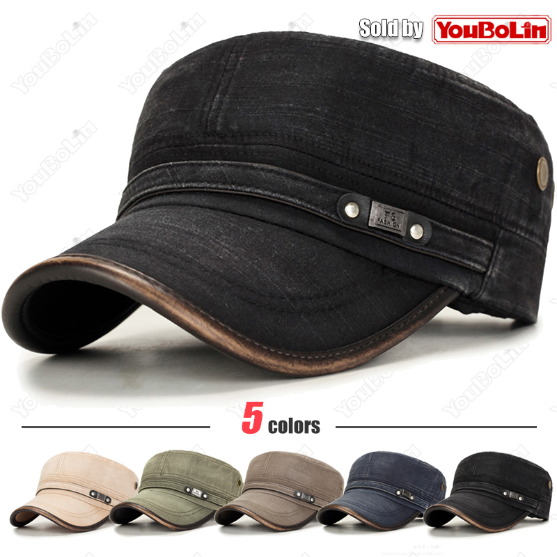 Dad Hat Cotton - Lederkrempe, gewaschen, Distressed-Baumwolle, verstellbar, für Militärschule,
